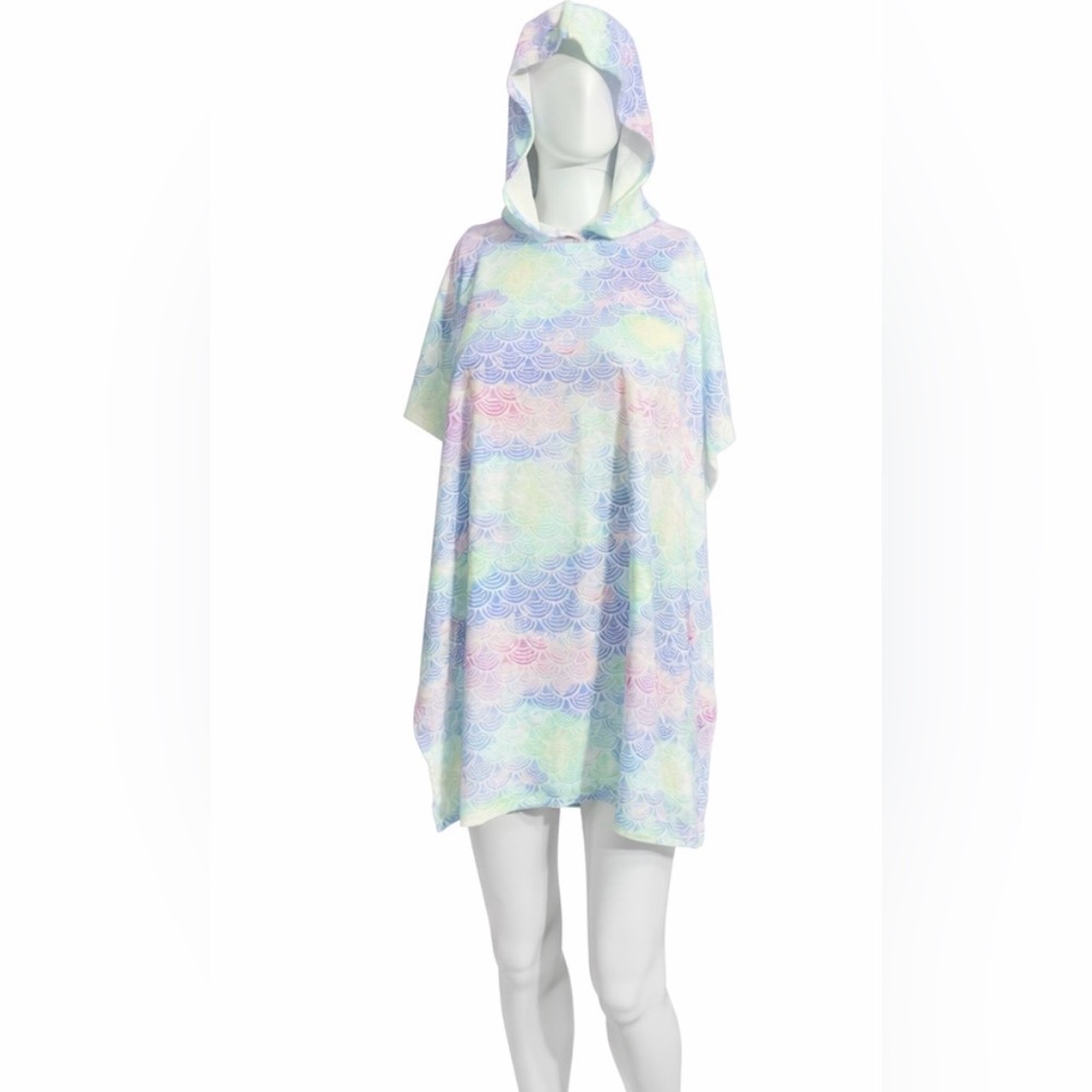 Wonder Nation Hooded Poncho Pastel Mermaid Print Girls 14/16 PLUS Cozy Cover-Up